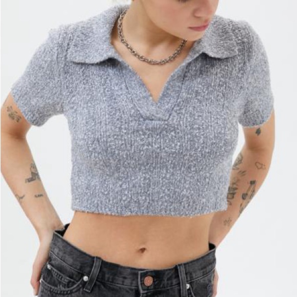 Urban Outfitters Andrea Collared Cropped Knit Sweater